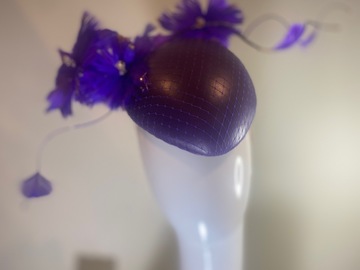 For Sale: Purple leather hat with feather flower 