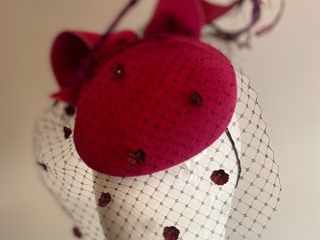For Sale: Pink fur felt mini beret with swirls