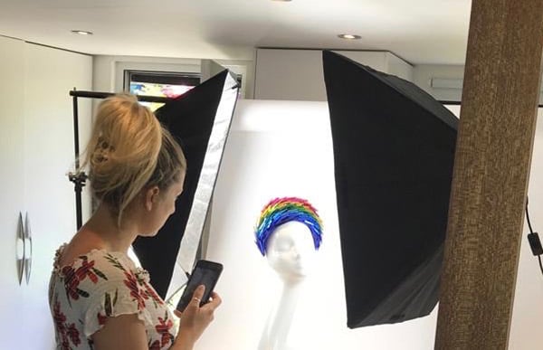 home made lighting studio to photograph millinery hat headpiece