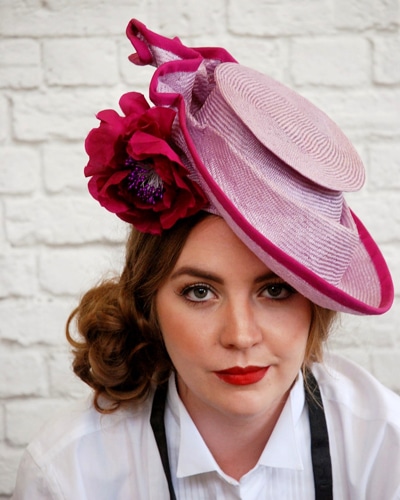 pink and purple hat by cessiah alice millinery