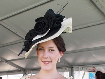 For Rent: ‘JESS’ Black & Cream Straw Headpiece by Jessica Beattie