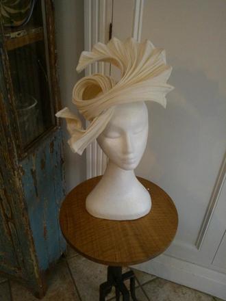 Cream pleated straw headpiece