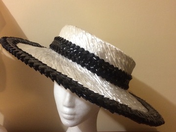 For Sale: Stunning pearlised black and white boater hat