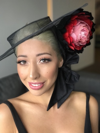 Tulle Boater with Oversized Feather Flower 