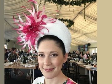 For Rent: ‘MEL’ White & Pink Feather Halo by Millinery by Mel