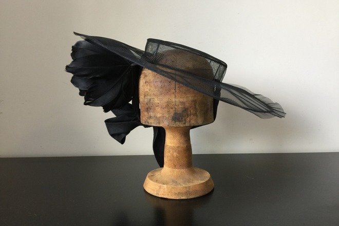 Tulle Boater with Oversized Feather Flower 