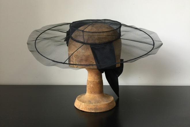 Tulle Boater with Oversized Feather Flower 