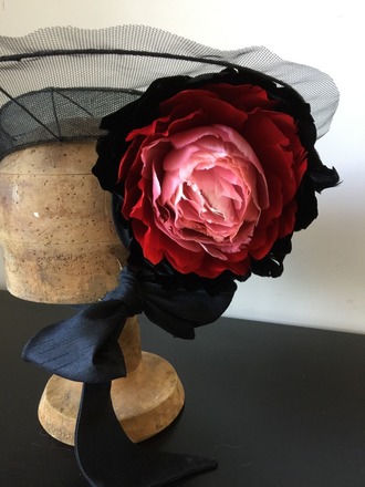 Tulle Boater with Oversized Feather Flower 