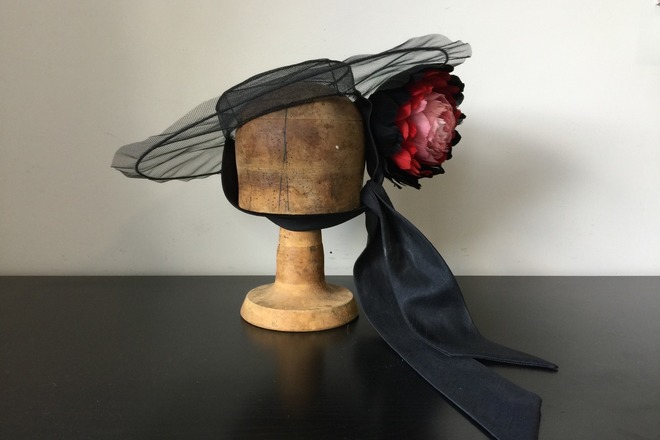 Tulle Boater with Oversized Feather Flower 