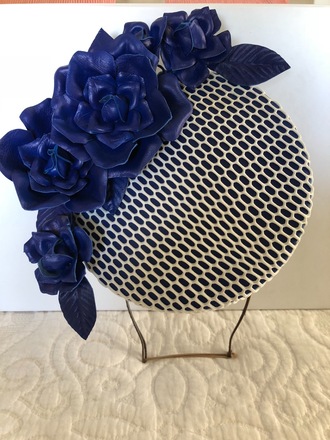 Blue and white leather percher