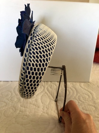 Blue and white leather percher