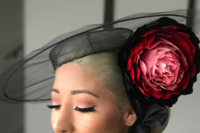 Tulle Boater with Oversized Feather Flower 