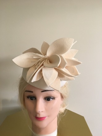 Cute cream felt pill box perfect for winter racing .