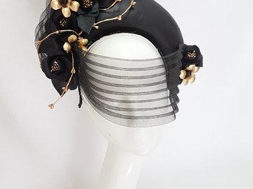 For Rent: Black & gold leather halo with veiling