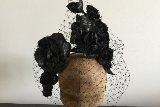 Black Leather Flowers with Veiling