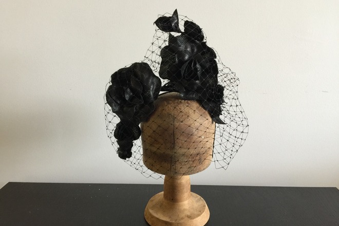 Black Leather Flowers with Veiling