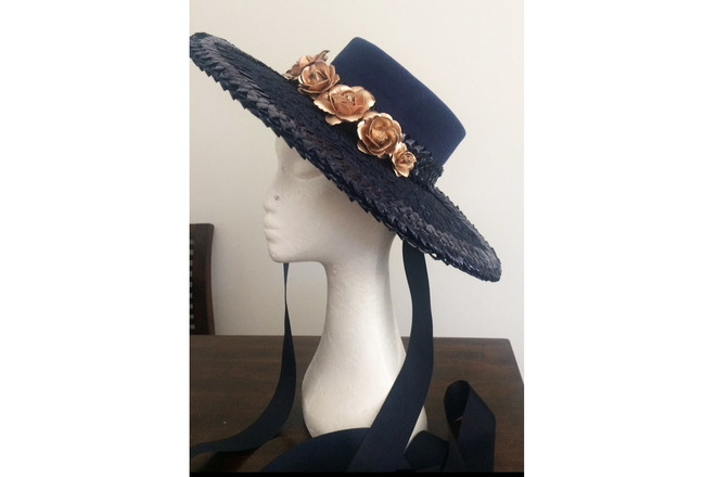 Stunning dark blue boater hat 