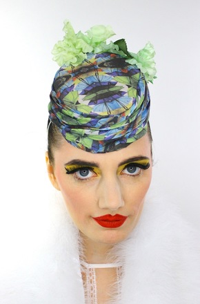 Jackie O styled pillbox in umbrella print silk 