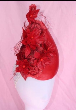 Red leather floral percher 