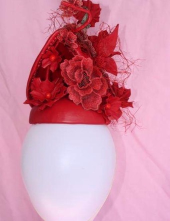 Red leather floral percher 