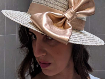 For Rent: Classic Cream & Rose Gold Bow Boater