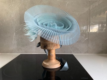 For Rent: Blue Crinoline Swirl Hat with feathers