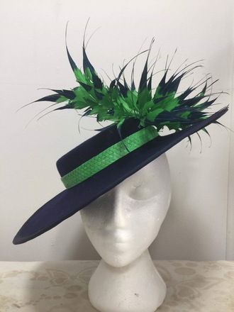 Navy and Green Felt Boater