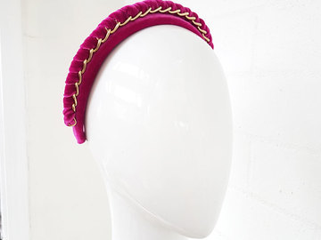 For Sale: Berry Pink Velvet Chain Headband