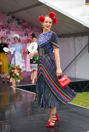 Red floral headpiece with quills
