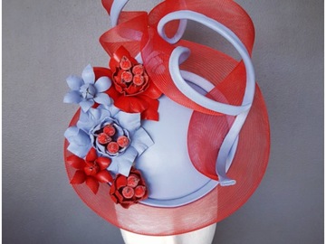 For Rent: Red and powder blue leather percher