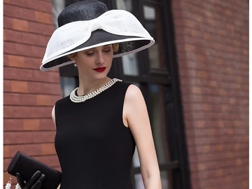 For Rent: Classic Black and White Wide Brimmed Hat with Big Bow