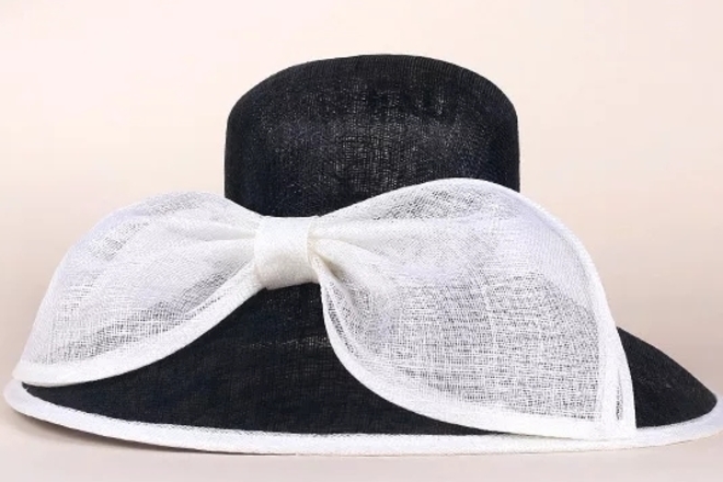 Classic Black and White Wide Brimmed Hat with Big Bow
