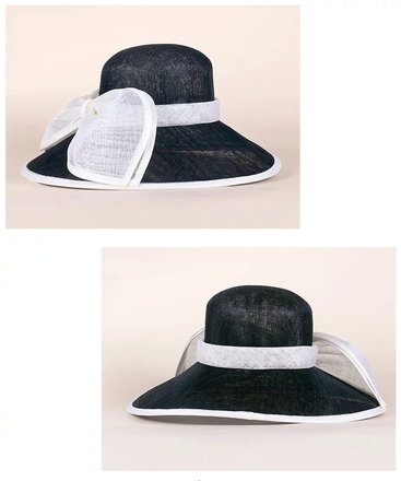 Classic Black and White Wide Brimmed Hat with Big Bow