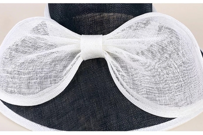 Classic Black and White Wide Brimmed Hat with Big Bow