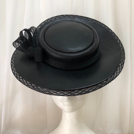 Black Leather Boater Swirl Hat