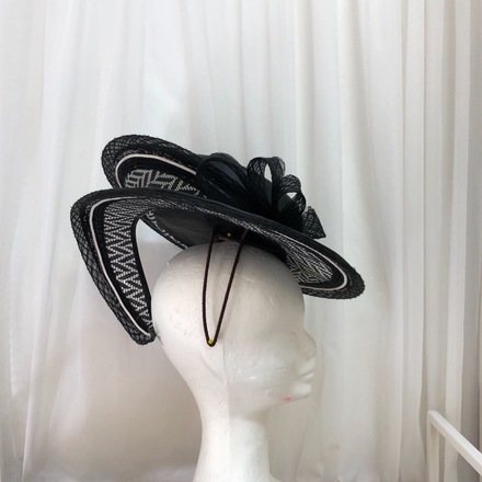 Black Leather Boater Swirl Hat