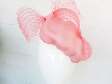 For Sale: Dreamy Coral Pink leather ‘Finger Wave’ headpiece 