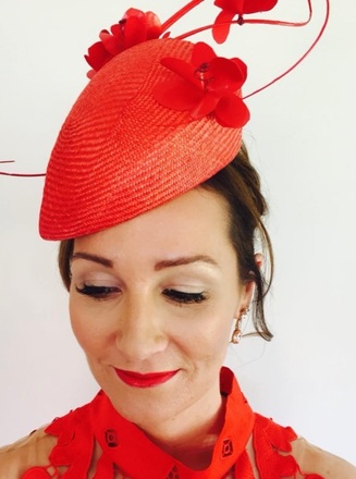 Red Straw & Leather Beret Style Headpiece