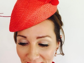 For Rent: Red Straw & Leather Beret Style Headpiece