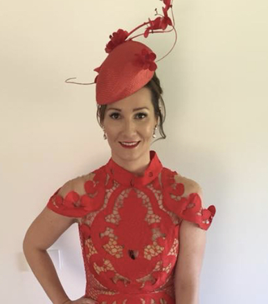 Red Straw & Leather Beret Style Headpiece