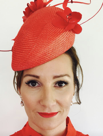 Red Straw & Leather Beret Style Headpiece