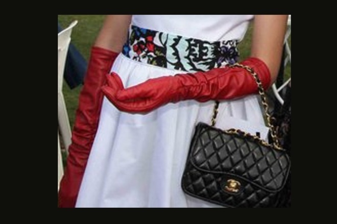 'TRAVIATA’ Red Elbow Length Ruched Leather Gloves
