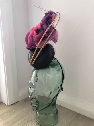 "Prism" RH millinery - Purple, pink and Black percher.