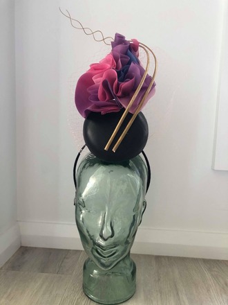 "Prism" RH millinery - Purple, pink and Black percher.
