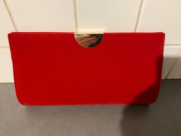 For Rent: Red velour feel Colette clutch with gold trim 