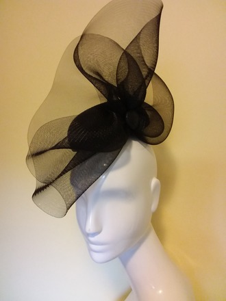 Black Swoop Crinoline and Leather Fascinator Handmade