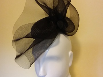 For Sale: Black Swoop Crinoline and Leather Fascinator Handmade