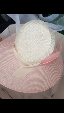 Hello Ladies pink white feather fedora by millinery jill