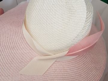 For Rent: Hello Ladies pink white feather fedora by millinery jill