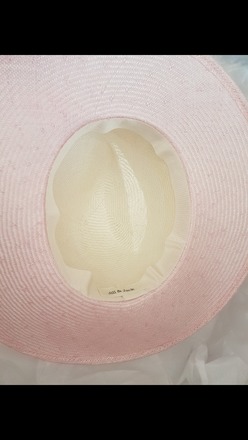 Hello Ladies pink white feather fedora by millinery jill